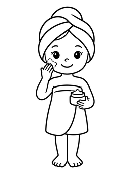Free printable Cute Girl With Face Cream And Towel coloring page