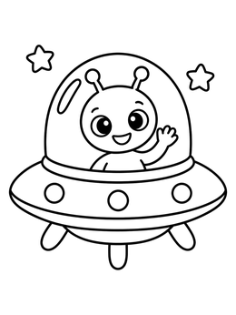 Free printable Friendly Alien In A Flying Saucer coloring page
