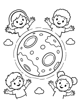 Free printable Happy Children Around The Moon coloring page