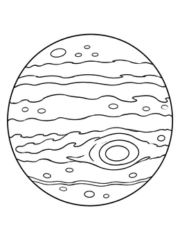 Detailed planet Jupiter outline in this space coloring page with distinctive atmospheric bands.