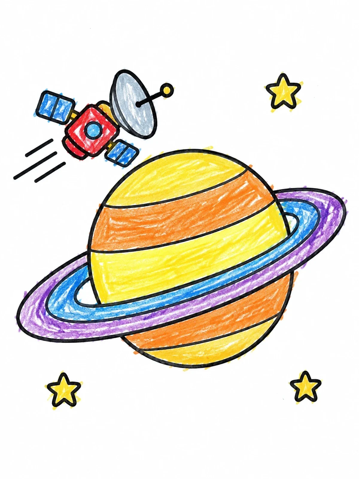 Colored example of the Space Probe Orbiting Planet Saturn coloring page