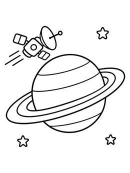 Free printable Space Probe Orbiting Planet Saturn coloring page