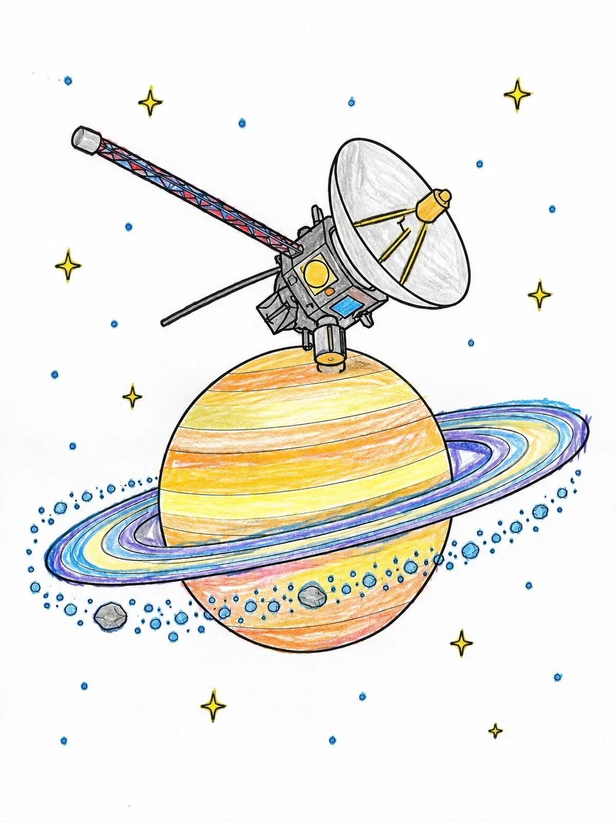 Colored example of the Space Probe Orbiting Saturn coloring page