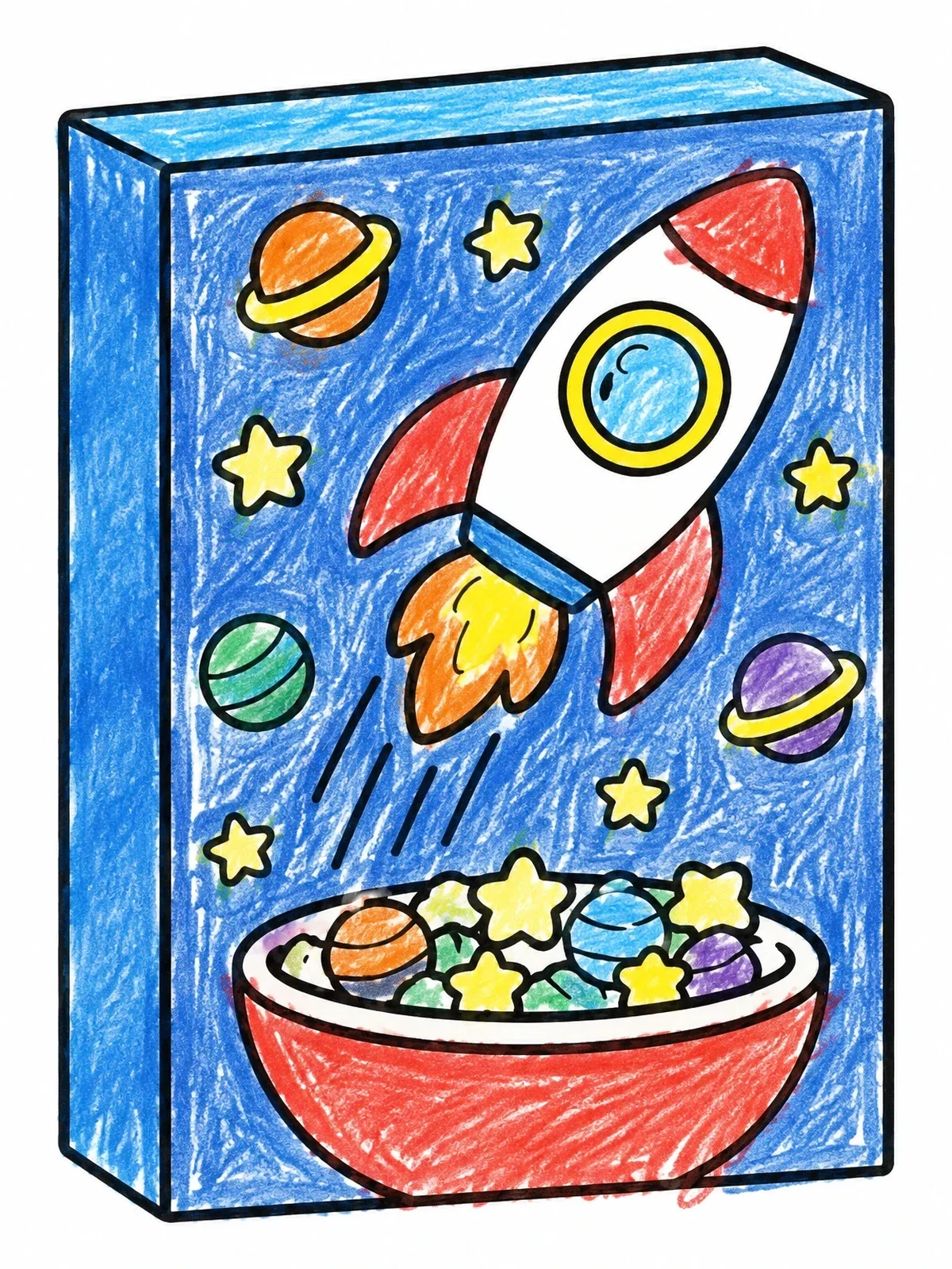 Colored example of the Space Rocket Cereal Box coloring page