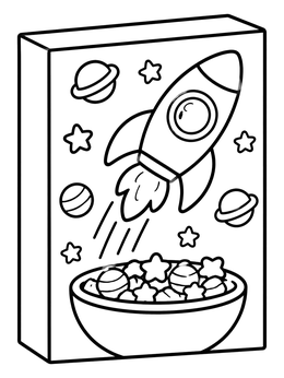 Free printable Space Rocket Cereal Box coloring page