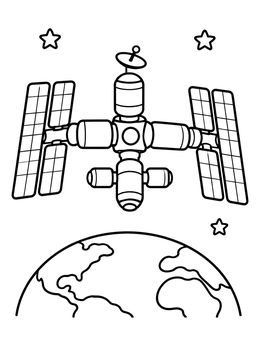 Free printable Space Station Orbiting Planet Earth coloring page