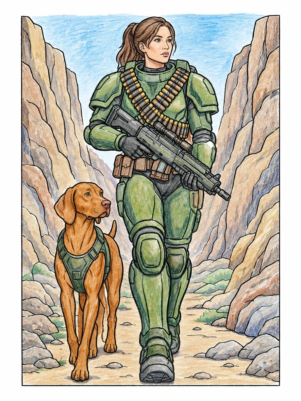 Colored example of the Space Trooper And Loyal Vizsla Scout coloring page