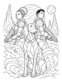 Free printable Space Troopers And Vizsla On Alien Planet coloring page