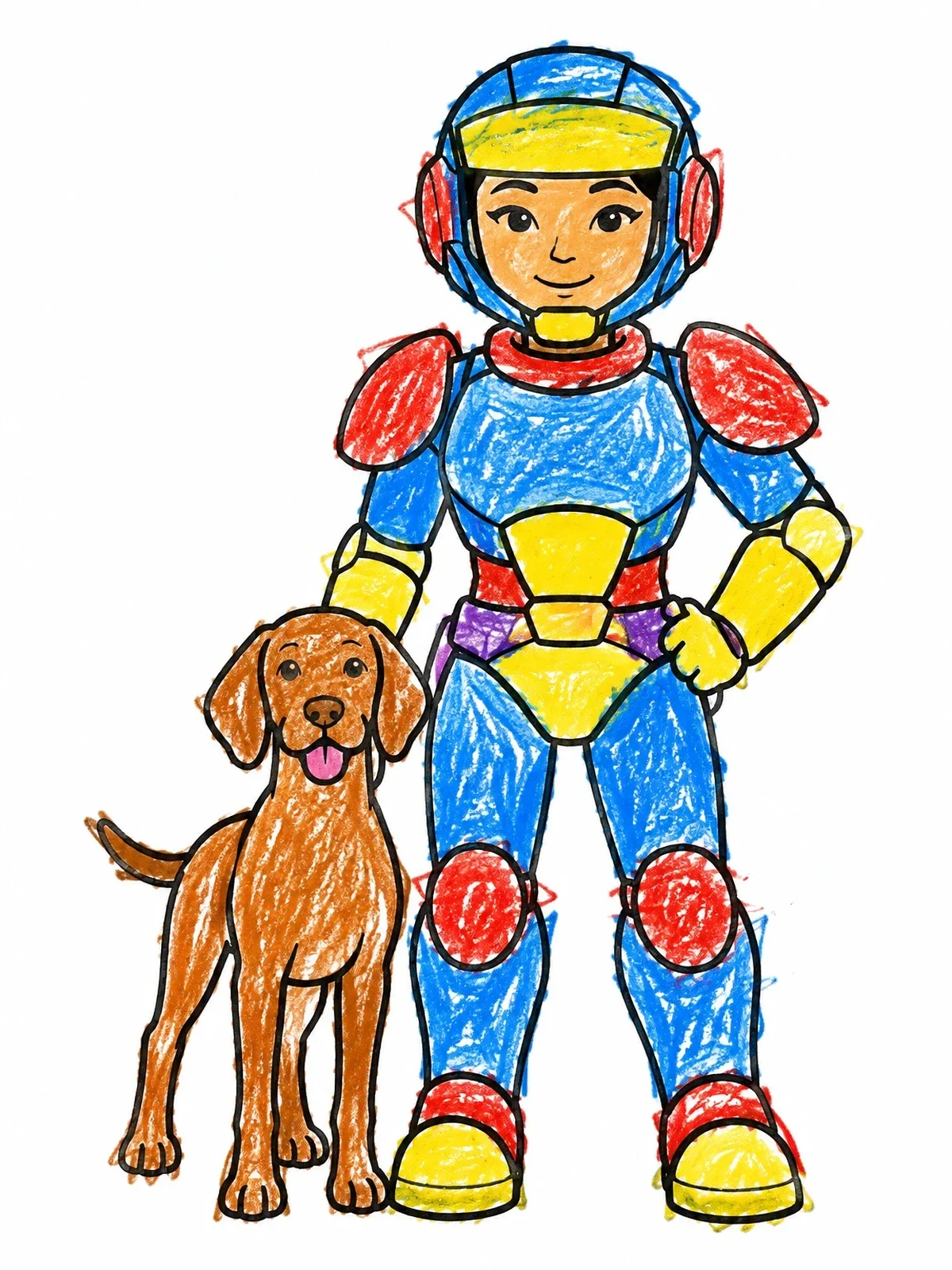 Colored example of the Space Warrior With Loyal Vizsla Dog coloring page