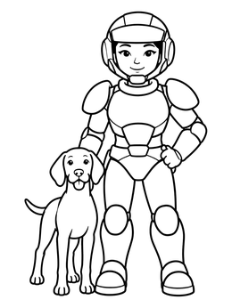 Free printable Space Warrior With Loyal Vizsla Dog coloring page