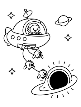 Free printable Spaceship And Probes Exploring A Black Hole coloring page