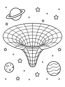Free printable Spacetime Funnel In Outer Space coloring page
