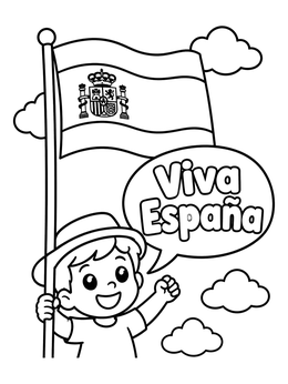 Free printable Boy Holding Spanish Flag Waving coloring page