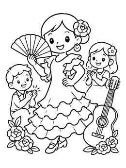 Free printable Flamenco Dancer And Friends coloring page