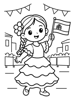 Free printable Girl Waving A Spanish Flag coloring page