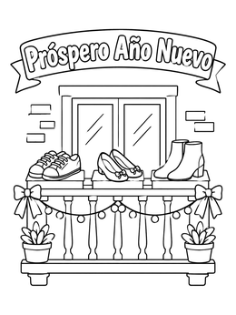 Free printable New Year Balcony Shoe Display coloring page