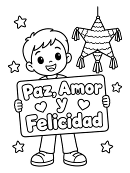 Free printable Boy With Piñata And Holiday Sign coloring page