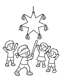Free printable Children Playing Piñata Game coloring page