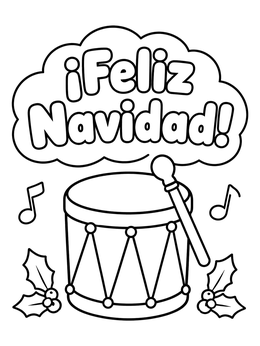 Free printable Feliz Navidad Drum With Holly coloring page