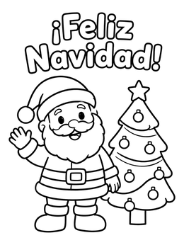 Free printable Santa Claus Feliz Navidad Greeting coloring page