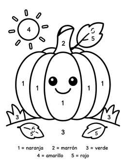 Free printable Spanish Color By Number Cute Pumpkin coloring page