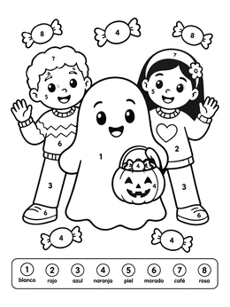 Free printable Halloween Color By Number With Ghost And Friends coloring page