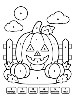 Free printable Spanish Color By Number Pumpkin coloring page