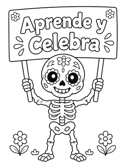 Free printable Cute Calavera Skeleton Holding Sign coloring page