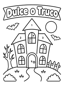 Free printable Dulce O Truco Haunted House coloring page