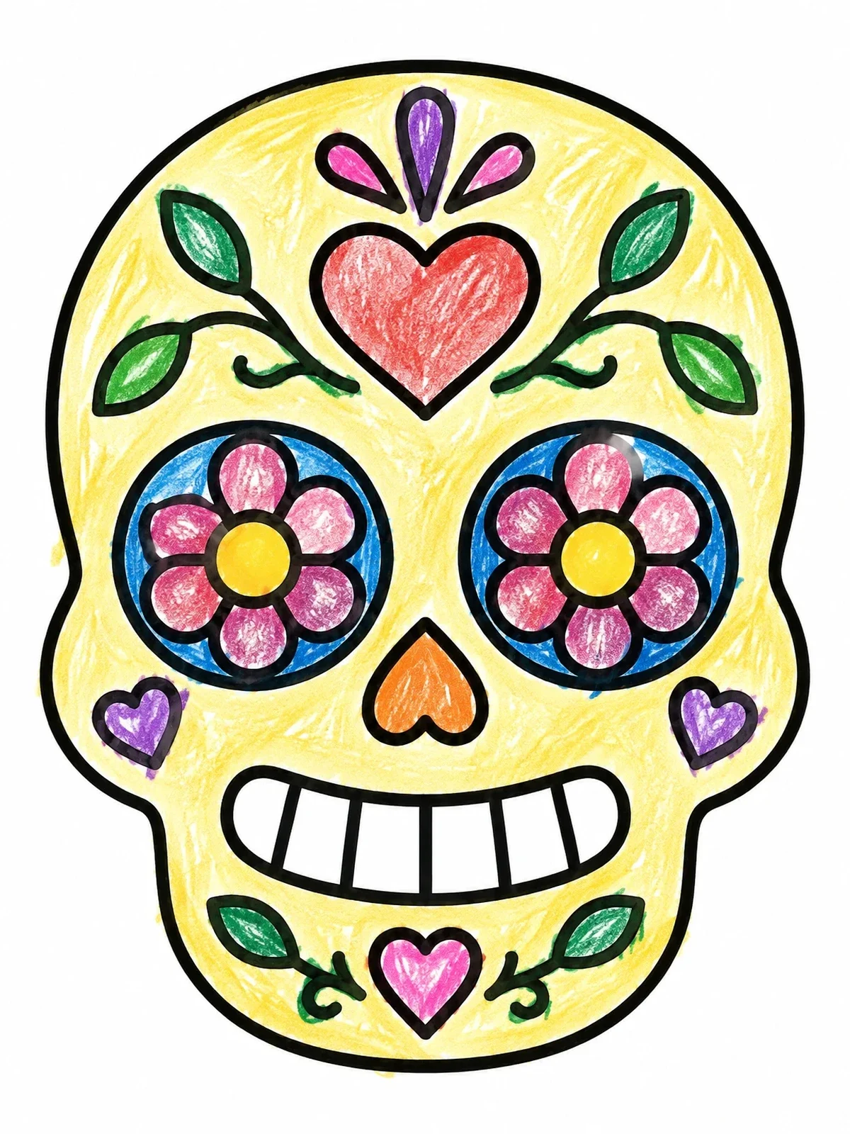 Colored example of the Simple Decorated Sugar Skull coloring page