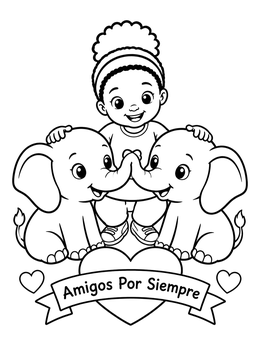 Free printable Child With Cute Baby Elephants coloring page