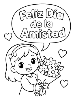 Free printable Girl Holding Friendship Bouquet coloring page