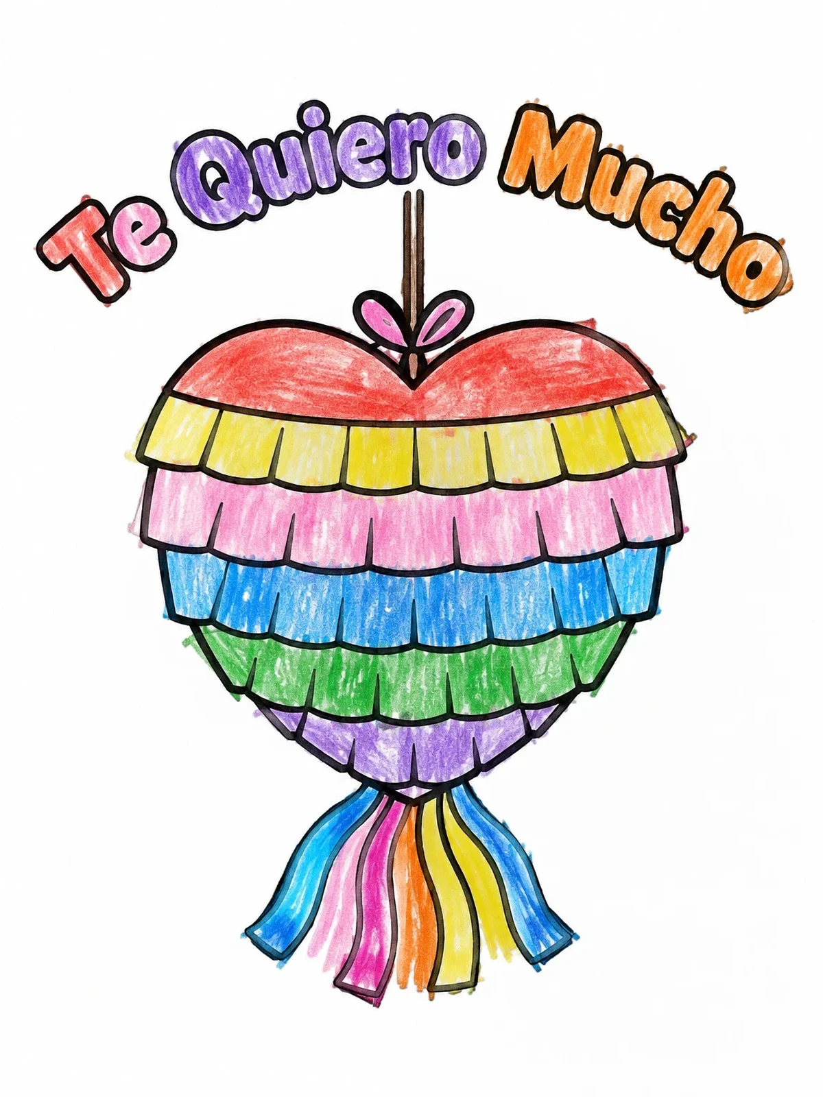 Colored example of the Heart Pinata Te Quiero Mucho coloring page
