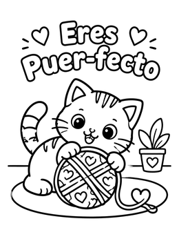 Free printable Kitten With Heart Yarn Ball coloring page