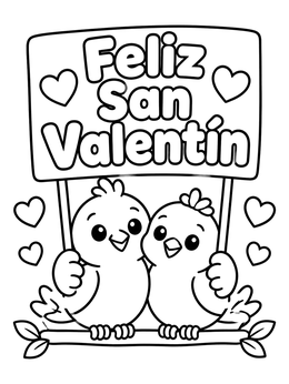 Free printable Cute Lovebirds With Valentine Sign coloring page