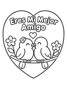 Free printable Lovebirds In Heart With Spanish Message coloring page
