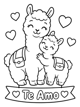 Free printable Loving Llamas With Te Amo Banner coloring page