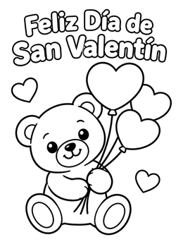 Free printable Teddy Bear Feliz Día De San Valentín coloring page