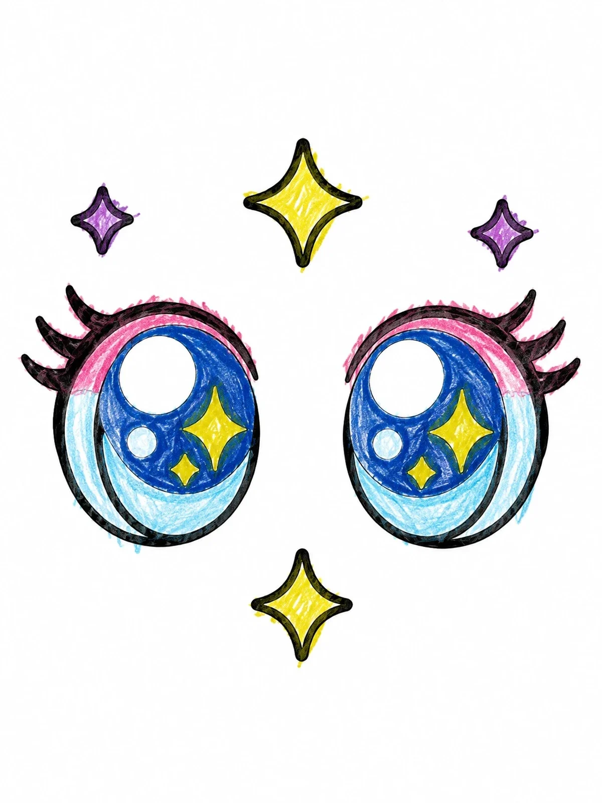 Colored example of the Sparkling Shoujo Anime Eyes coloring page