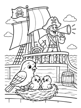 Free printable Sparrow Family On Pirate Ship coloring page