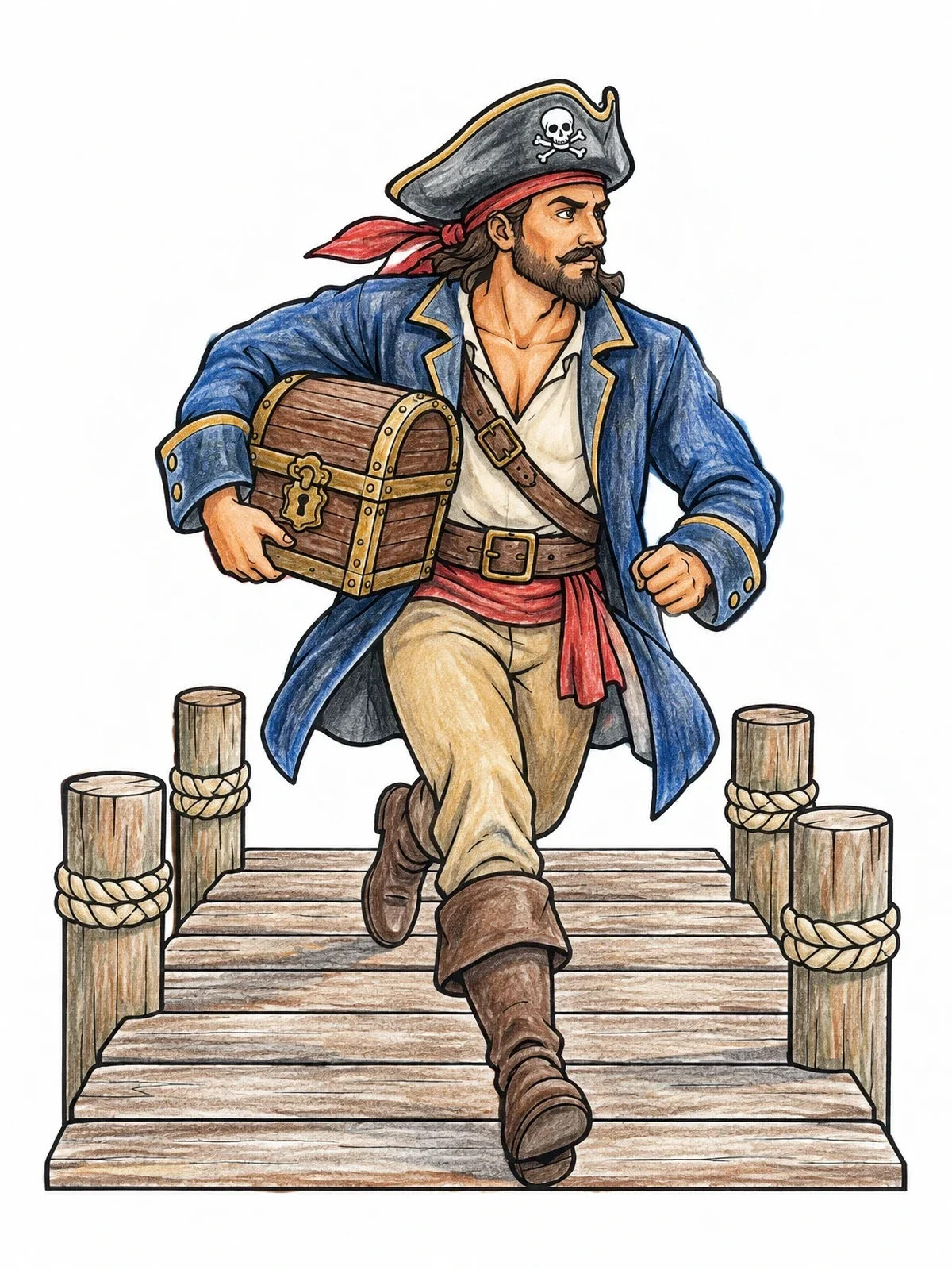 Colored example of the Rogue Pirate Escaping With Treasure coloring page