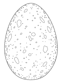A detailed speckled dinosaur egg coloring page with varied spots across its smooth shell.