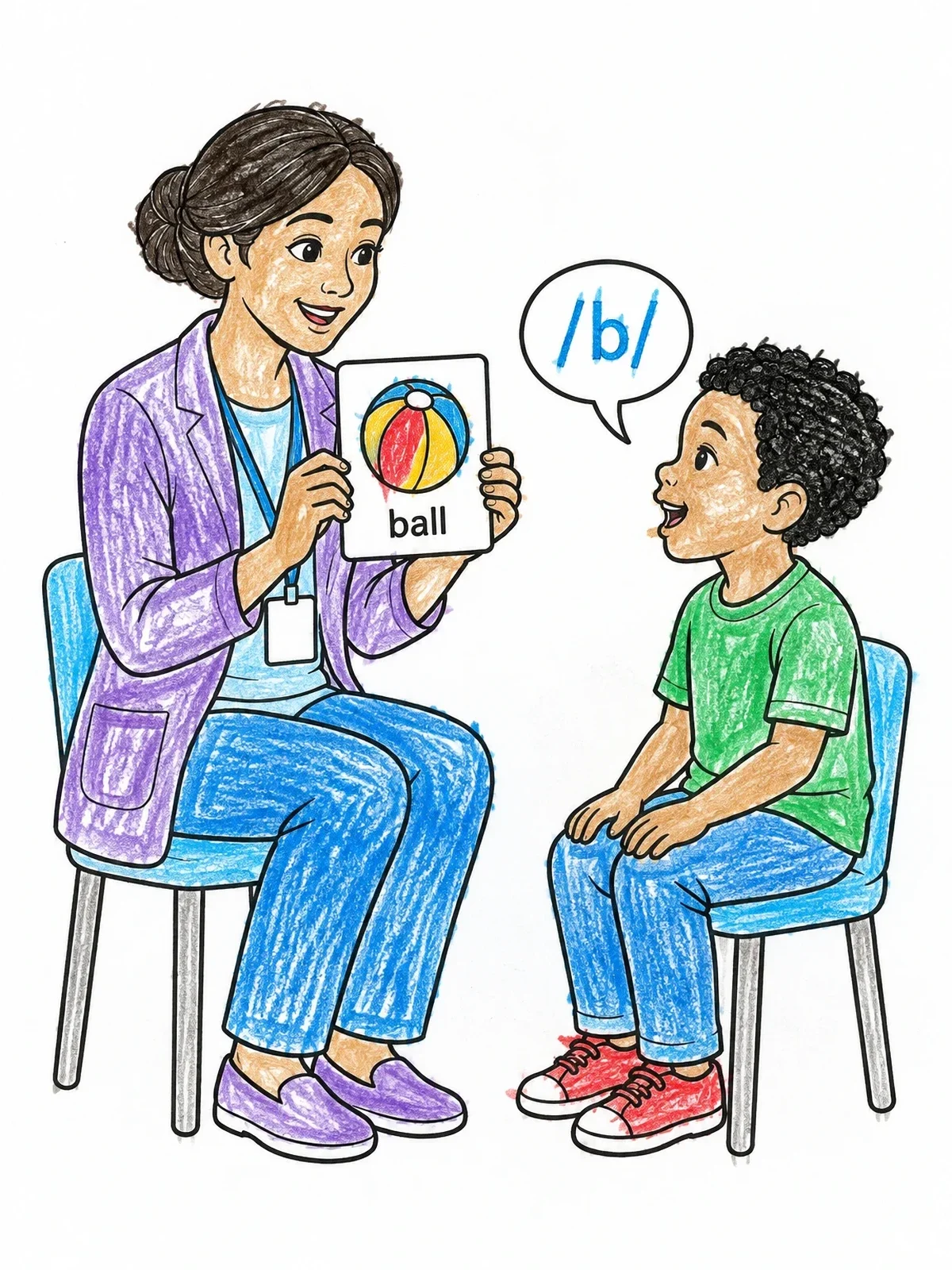 Colored example of the Speech Therapist Practicing Sounds With Child coloring page