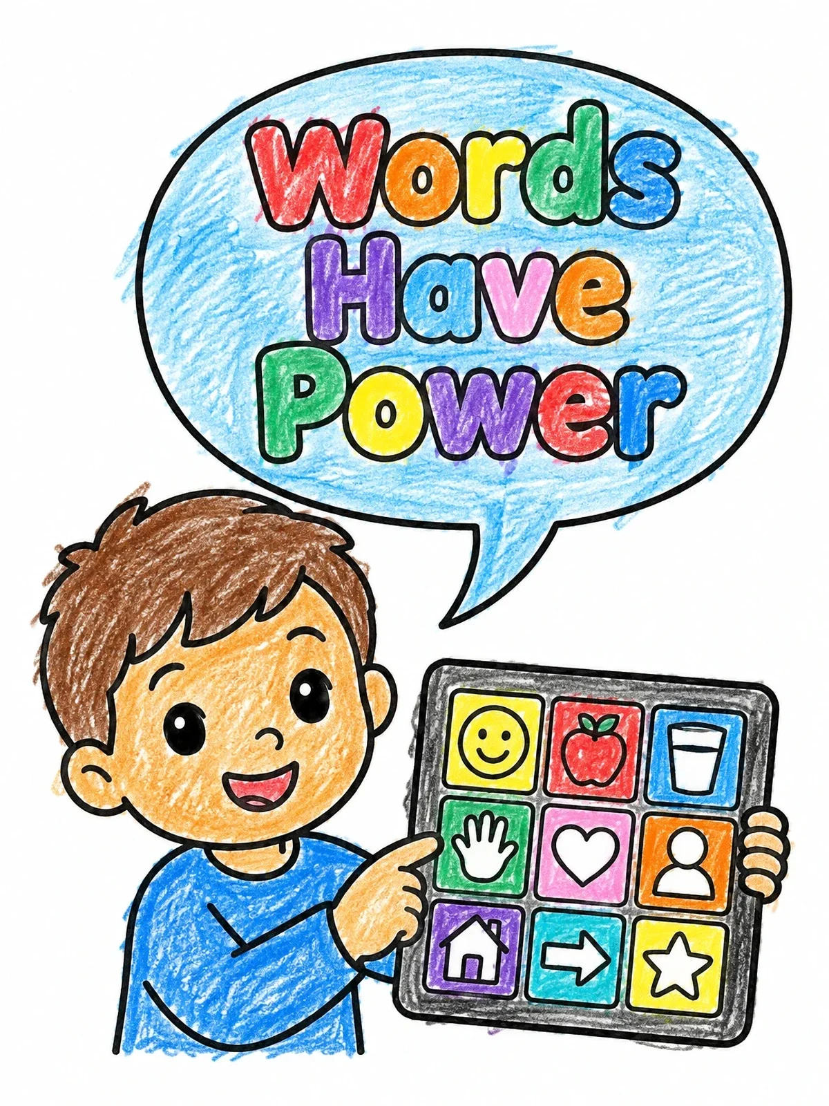 Colored example of the Boy With Aac Communication Device coloring page