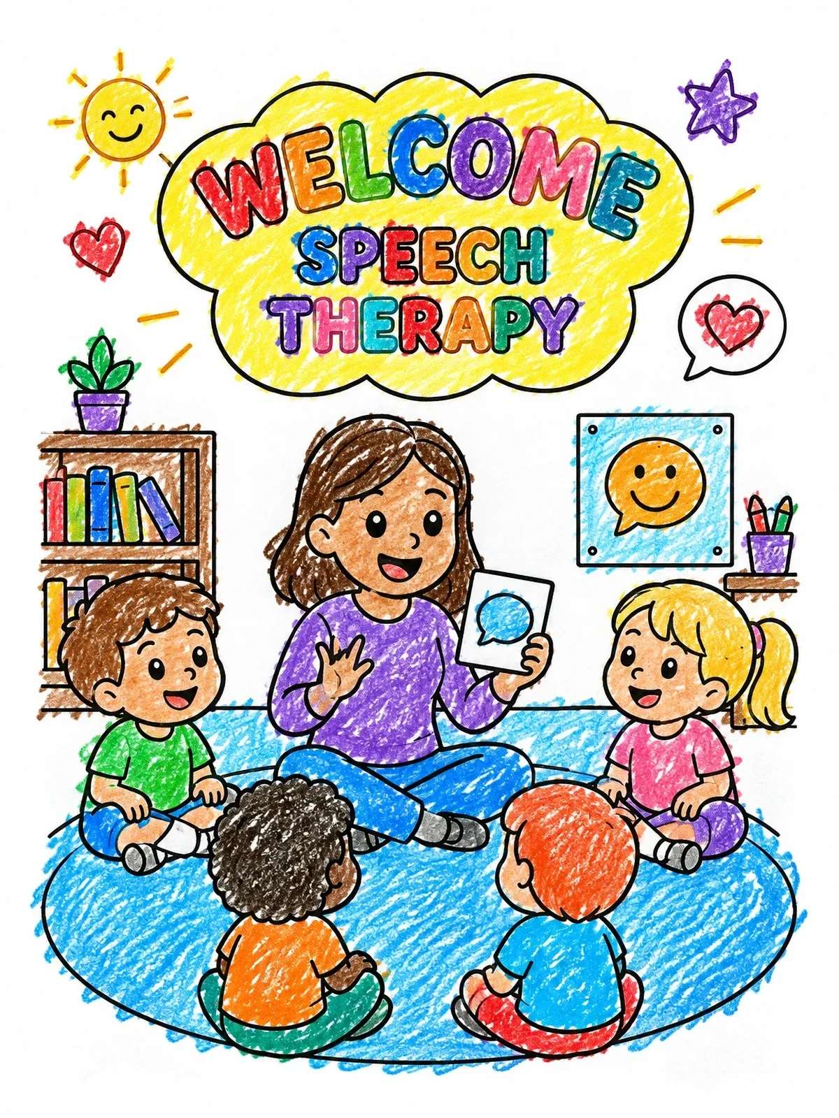 Colored example of the Speech Therapy Classroom Circle Time coloring page