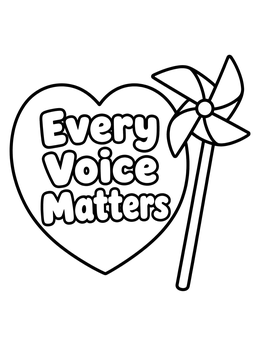 Free printable Every Voice Matters Pinwheel Heart coloring page
