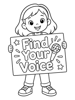 Free printable Girl Holding Find Your Voice Sign coloring page