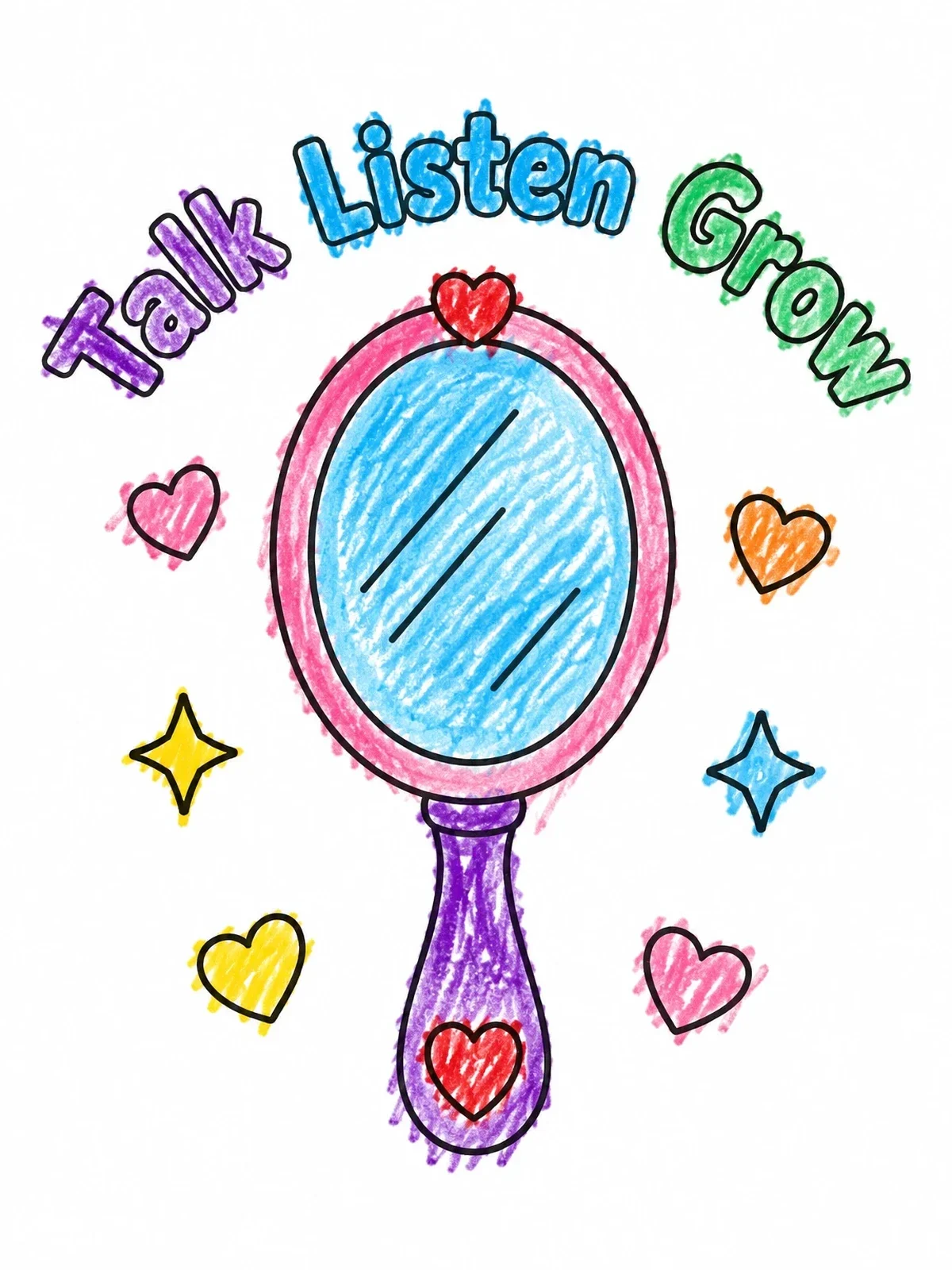 Colored example of the Handheld Mirror Talk Listen Grow coloring page