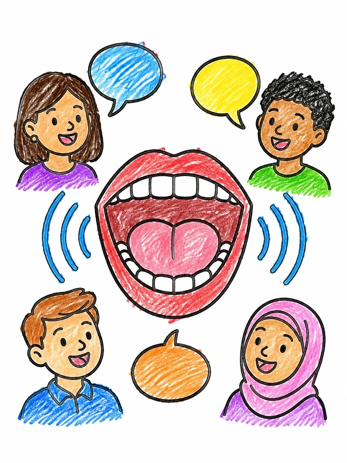 Colored example of the Open Mouth And Speaking Children coloring page