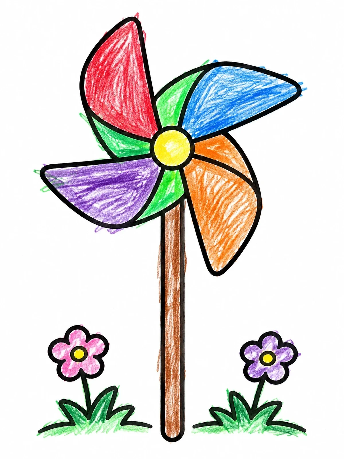 Colored example of the Playful Pinwheel For Breath Exercise coloring page